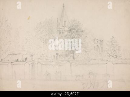 Cattedrale di Christ Church, Oxford, Rev. William Warren Porter, 1776–1804, inglese, non satinato, grafite su terreno, leggermente testurizzato, carta panna, foglio: 9 3/8 × 13 3/4 pollici (23.8 × 34.9 cm), soggetto architettonico, chiesa, università, Christ Church Cathedral, Inghilterra, Europa, Oxford, Oxfordshire, Regno Unito, Università di Oxford Foto Stock