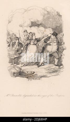 Bumble Degraded in the eyes of the paupers, Print made by George Cruikshank, 1792–1878, British, Published by Richard Bentley, 1794–1871, British, 1838, Etching on medium, lievi textured, cream wove paper Foto Stock