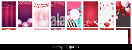 Big Collection San Valentino Love sfondo per Storie Post Set. Illustrazione vettoriale EPS10 Illustrazione Vettoriale