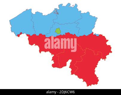 Mappa del Belgio, singole regioni e province vuote Foto Stock