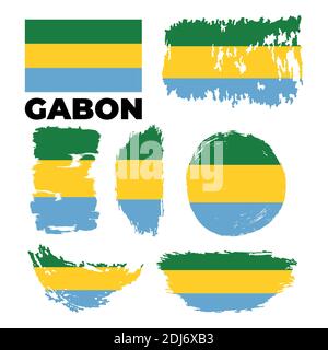 Icona della bandiera nazionale del Gabon Vector acquerello. Illustrazione Vettoriale