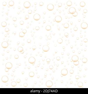 Bolle d'aria dorate di champagne, soda, spumante, bevanda gassata. Sfondo astratto con ossigeno fizz. Illustrazione vettoriale realistica. Illustrazione Vettoriale