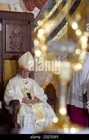 Papa Francesco celebra una Messa nel Santuario di San Giovanni Paolo II a Cracovia, Polonia, il 30 luglio 2016. Papa Francesco si trova a Cracovia per celebrare la Giornata Mondiale della Gioventù, evento in cui si riuniscono centinaia di migliaia di giovani provenienti da tutto il mondo. Foto di ABACAPRESS.COM Foto Stock