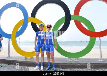 Audrey Cordon-Ragot e Pauline Ferrand Prevot prima della gara ciclistica femminile durante i Giochi Olimpici di Rio del 2016 il 7 agosto 2016 a Rio De Janeiro, Brasile. Foto di Lionel Hahn/ABACAPRESS.COM Foto Stock