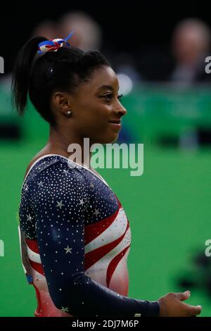 USA's Simone Biles la superstar della squadra femminile statunitense di ginnastica che ha vinto l'evento della squadra femminile di ginnastica artistica a Rio Olympic Arena, Rio, Brasile, il 9 agosto 2016. Foto di Henri Szwarc/ABACAPRESS.COM Foto Stock