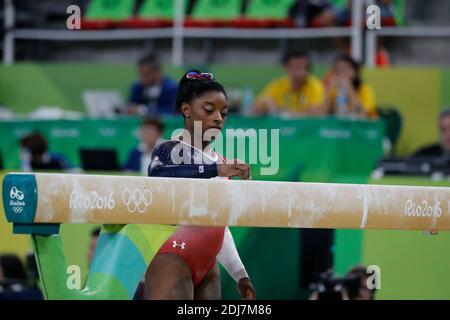 USA's Simone Biles la superstar della squadra femminile statunitense di ginnastica che ha vinto l'evento della squadra femminile di ginnastica artistica a Rio Olympic Arena, Rio, Brasile, il 9 agosto 2016. Foto di Henri Szwarc/ABACAPRESS.COM Foto Stock