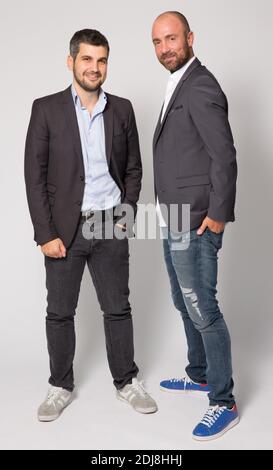 Esclusiva - Jean Louis Tourre e Christophe Dugarry si pongono a Parigi, in Francia, il 06 settembre 2016. Foto di Jerome Domine/ABACAPRESS.COM Foto Stock