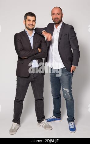 Esclusiva - Jean Louis Tourre e Christophe Dugarry si pongono a Parigi, in Francia, il 06 settembre 2016. Foto di Jerome Domine/ABACAPRESS.COM Foto Stock