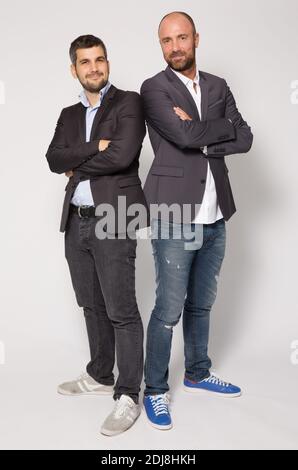 Esclusiva - Jean Louis Tourre e Christophe Dugarry si pongono a Parigi, in Francia, il 06 settembre 2016. Foto di Jerome Domine/ABACAPRESS.COM Foto Stock