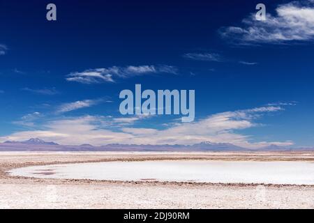 Laguna Tebenquicne, una laguna di acqua salata nel Salar de Atacama, Los Flamencos National Reserve, Cile. Foto Stock