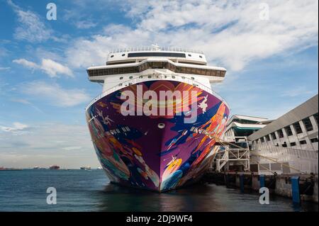 11.12.2020, Singapore, Repubblica di Singapore, Asia - la nave da crociera da sogno del mondo, dalle linee di crociera di Genting è ormeggiata al Centro di crociera di Marina Bay. Foto Stock