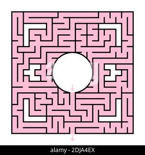 Un labirinto quadrato con un centro circolare. Illustrazione vettoriale isolata su sfondo bianco. Con un luogo per la vostra immagine Illustrazione Vettoriale