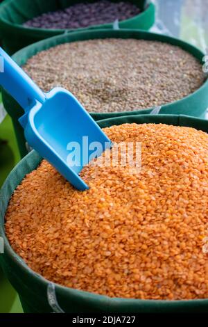 Legumi e fagioli vari nei sacchetti Foto Stock