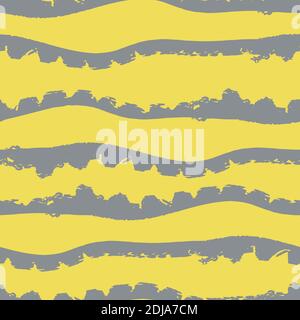 Sfondo con motivo vettoriale senza giunture a strisce ondulate. Stile ritagliato sfondo grigio giallo a strisce lineari orizzontali irregolari. Effetto strisce di carta strappate Illustrazione Vettoriale