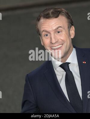 Emmanuel Macron Presidente della Francia, politico e leader di Frech, primo piano, sorridente Foto Stock