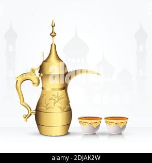 Tisane arabiche vintage e tisane isolate su sfondo bianco. illustrazione vettoriale 3d Illustrazione Vettoriale