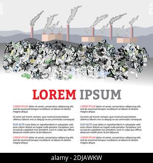 Composizione dell'inquinamento ambientale. Fabbrica con fumo che esce dai camini. Illustrazione vettoriale disegnata a mano. Concetto di ecologia Illustrazione Vettoriale