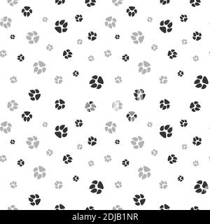 Footprint Cat e Dog senza cuciture. Animali domestici o animali stampano la zampa. Vettore isolato su bianco Illustrazione Vettoriale