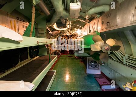 All'interno del sottomarino americano, USS Growler al museo Intrepid di New York negli Stati Uniti Foto Stock