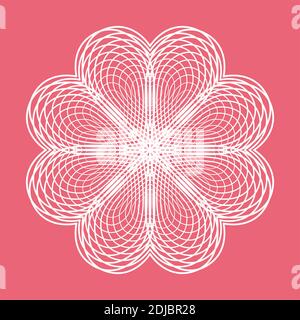 Un ornamento monocromo a fiori simmetrici. Guilloche. Vettore di linea Mandala. Illustrazione Vettoriale