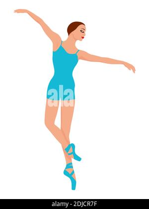 Elegante ballerina in blu leotard, vettore di disegno a mano, isolato su sfondo bianco Illustrazione Vettoriale