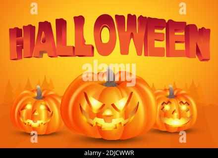 happy halloween sfondo con zucche e halloween tipografia su sfondo arancione. vettore illustrazione per felice halloween carta, volantino, banner an Illustrazione Vettoriale