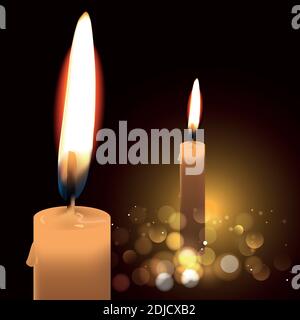 candele realistiche isolate su sfondo scuro. illustrazione vettoriale Illustrazione Vettoriale