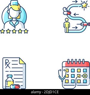 Set di icone a colori RGB per il servizio medico online Illustrazione Vettoriale