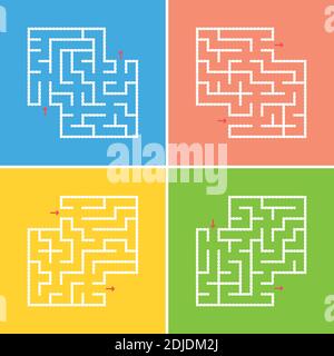 Serie di labirinti quadrati astratti. Un gioco per bambini. Una semplice illustrazione vettoriale piatta isolata su uno sfondo colorato. Con un luogo per il vostro disegno Illustrazione Vettoriale