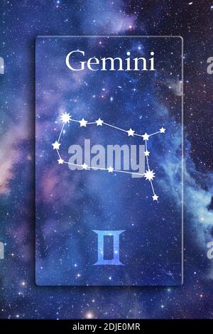 Astrologia simbolo e costellazione di segno zodiacale di Gemini Foto Stock