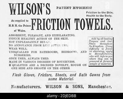 1886, annuncio del 19 ° secolo per gli asciugamani, con un'apparente enfasi sull'igiene. Foto Stock