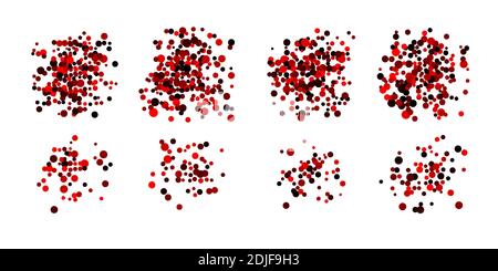 Set di forme rotonde punteggiate rosse, macchie, cerchi, blobi isolati su bianco Illustrazione Vettoriale