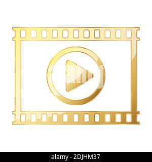 Pulsante di riproduzione video in oro. Icona di riproduzione isolata. Illustrazione vettoriale. Simbolo del gioco d'oro Illustrazione Vettoriale
