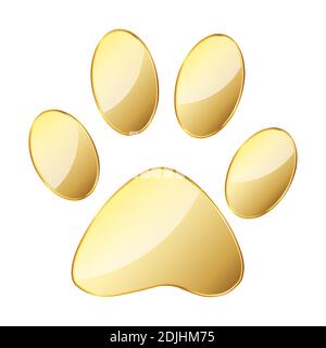 Icona impronta. Illustrazione vettoriale in oro. L'impronta dell'animale dorato su sfondo bianco Illustrazione Vettoriale
