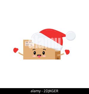 Chistmas divertente icona di carattere scatola di pacchi isolato su sfondo bianco. Illustrazione Vettoriale