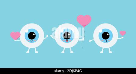 Occhio con vettore cardiaco oftalmologia amore insieme di icone. Illustrazione Vettoriale