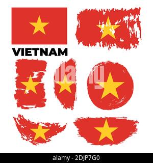 Colpo di pennello grunge con bandiera nazionale del Vietnam. Stile disegno acquerello. Illustrazione Vettoriale