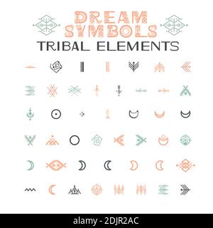 Alfabeto tribale e ornamenti. Lettere e simboli in stile etnico geometrico. Aztec e nativo americano tessuto stile. Illustrazione vettoriale Illustrazione Vettoriale