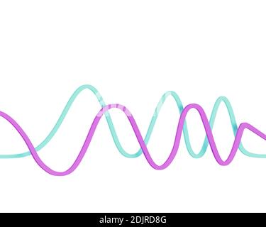 due linee curve ondulate isolate su sfondo bianco, illustrazione 3d Foto Stock