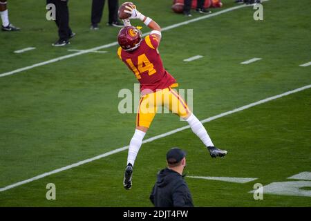 Southern California Trojans cornerback Jayden Williams (14) warms up before an NCAA football game against the UCLA Bruins, Saturday, December 12, 2020 Stock Photo