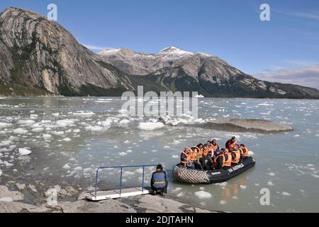 America del Sud, Cile, Regione Xll, Terra del Fuego, Cruceros Australis M / S Via Australis, canale Beagle, Ghiacciaio Pia Foto Stock