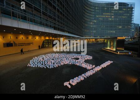 Brussels, Belgium. 14th Dec, 2020. An installation calling for the protection of forests is seen outside the European Commission headquarters in Brussels, Belgium, on Dec. 14, 2020. Credit: Zheng Huansong/Xinhua/Alamy Live News Stock Photo