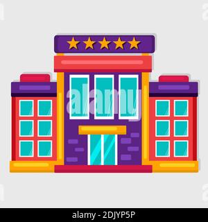 edificio dell'hotel, illustrazione vettoriale in stile piatto Illustrazione Vettoriale