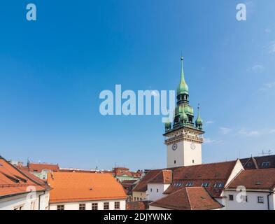 Brno (Brünn), la torre del vecchio municipio nella città vecchia, Jihomoravsky, Südmähren, Moravia meridionale, ceco Foto Stock