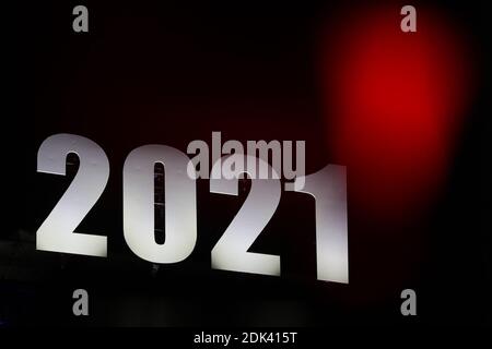 Brussels, Belgium. 14th Dec, 2020. A sign of 2021 is illuminated on a building in Brussels, Belgium, Dec. 14, 2020. Credit: Zheng Huansong/Xinhua/Alamy Live News Stock Photo