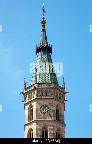 Germania, Baden-Wuerttemberg, città di Bad Urach, chiesa torre St, Amandus Foto Stock