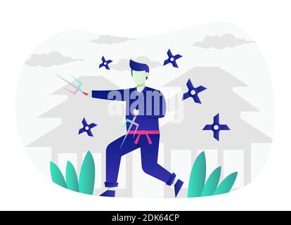 Grafica vettoriale Ninja Flat Design. Illustrazione Vettoriale
