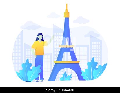 Grafica vettoriale a disegno piatto Landmark Torre Eiffel. Illustrazione Vettoriale