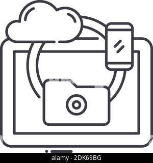 Icona della tecnologia Internet, illustrazione lineare isolata, vettore di linea sottile, segno di disegno di fotoricettore, simbolo di concetto di contorno con tratto modificabile su bianco Illustrazione Vettoriale