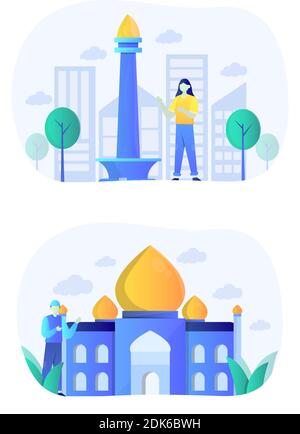 Grafica vettoriale Taj Mahal Flat Design. Illustrazione Vettoriale